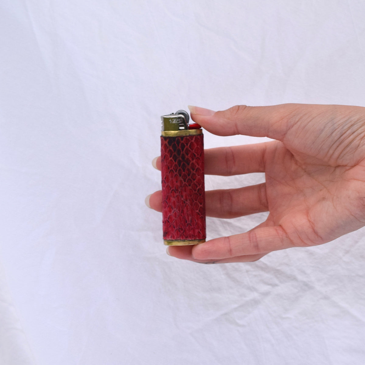 Red Snakeskin & Bronze Lighter Case